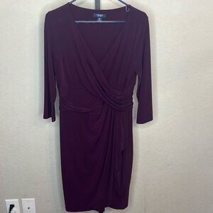 073 - Chaps NWOT Maroon/Eggplant Long Sleeve Midi Dress, Size Large